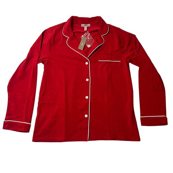 J.Crew Dreamy Cotton Pajama Top Red Button-Up Lounge Shirt NWT Size Small - Picture 1 of 6